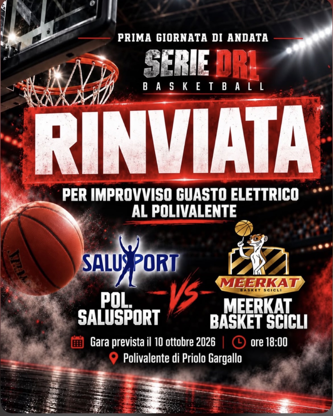 Prima giornata DR1 Priolo – Meerkat rinviata